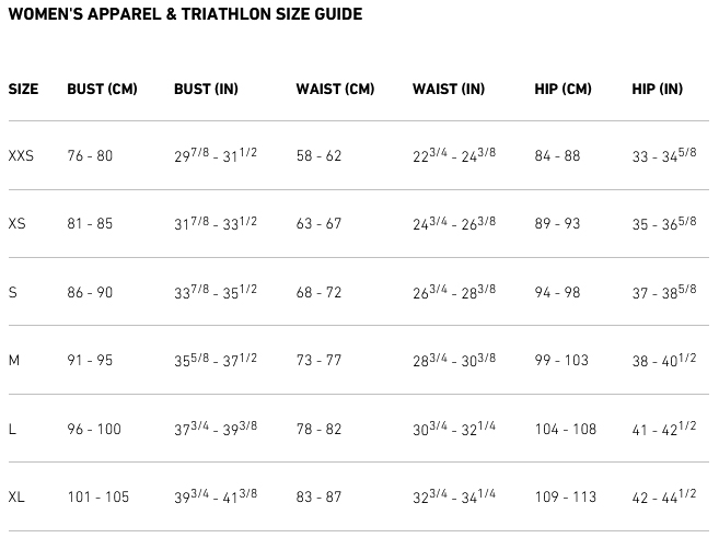 2XU Womens Apparel and Triathlon Size Guide 21 (image) 0 Size Chart